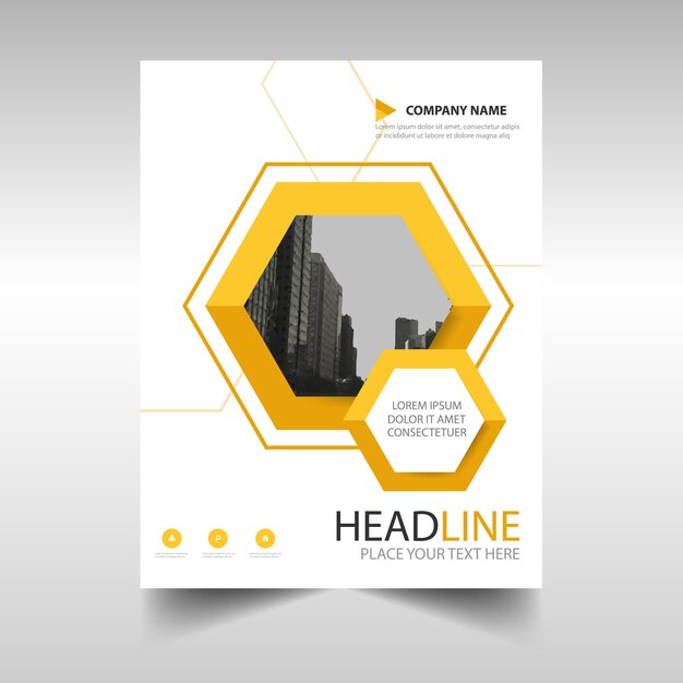 Yellow business brochure template with geometrical shapes