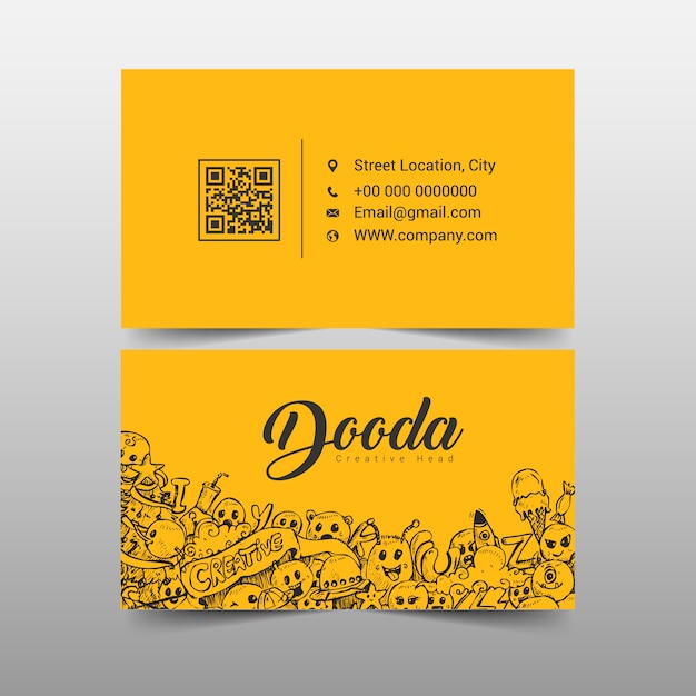 Yellow business card with cartoons