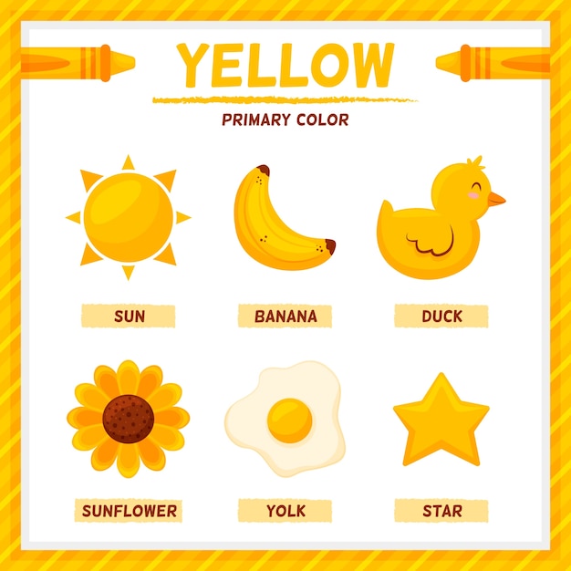 Free Vector yellow color and vocabulary set in english