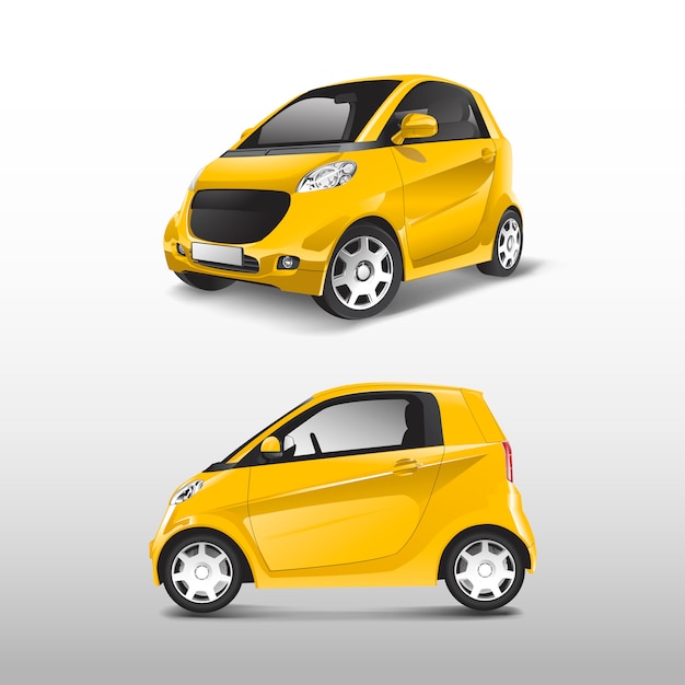 Yellow compact hybrid car vector