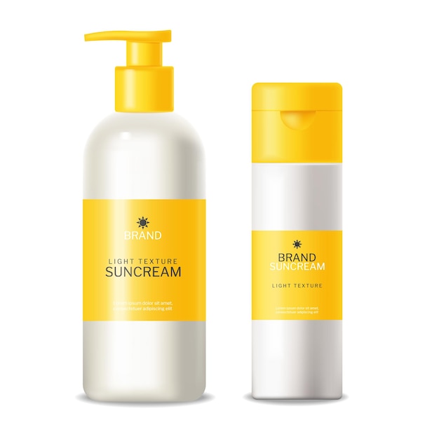 Free Vector yellow cosmetics sunscreen lotion vector realistic. product placement mock ups