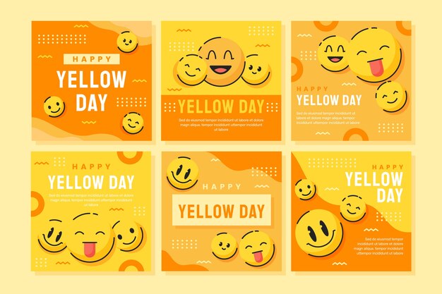 Yellow day hand drawn flat ig post collection