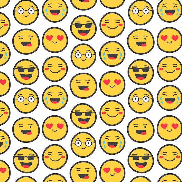 Yellow emojis with outline seamless pattern template