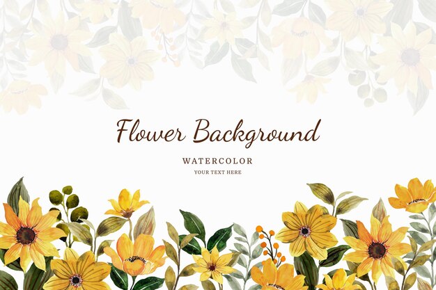 Yellow flower garden background with watercolor