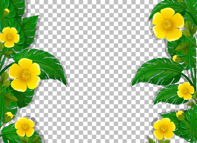 Yellow flower and leaves frame template on transparent background