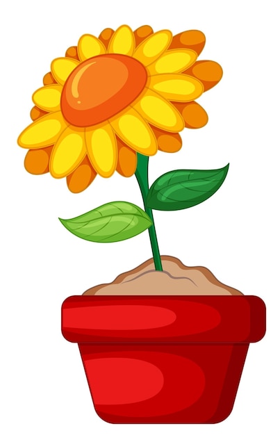 Free vector yellow flowers in a pot in cartoon style