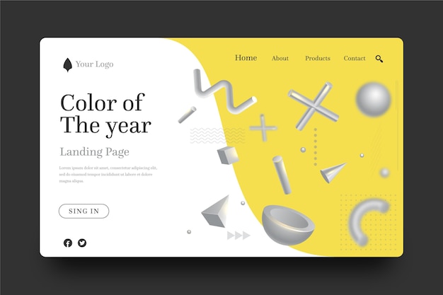 Yellow and gray abstract landing page template