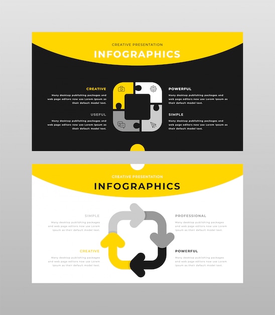 Free Vector yellow gray and black colored business infographics concept power point presentation pages template