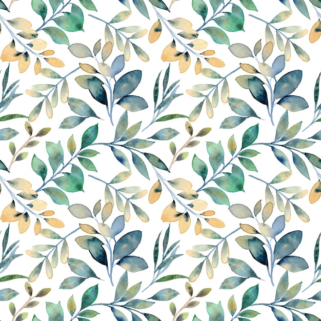 Free Vector yellow green leaves watercolor seamless pattern