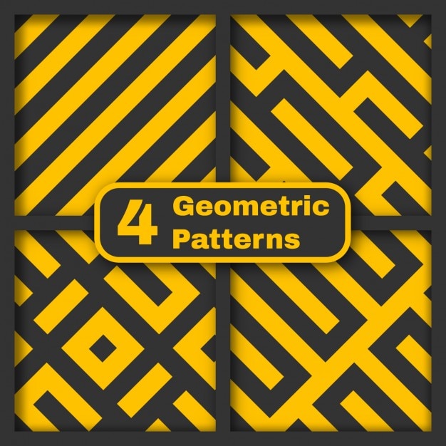 Yellow and grey geometric and seamless pattern set