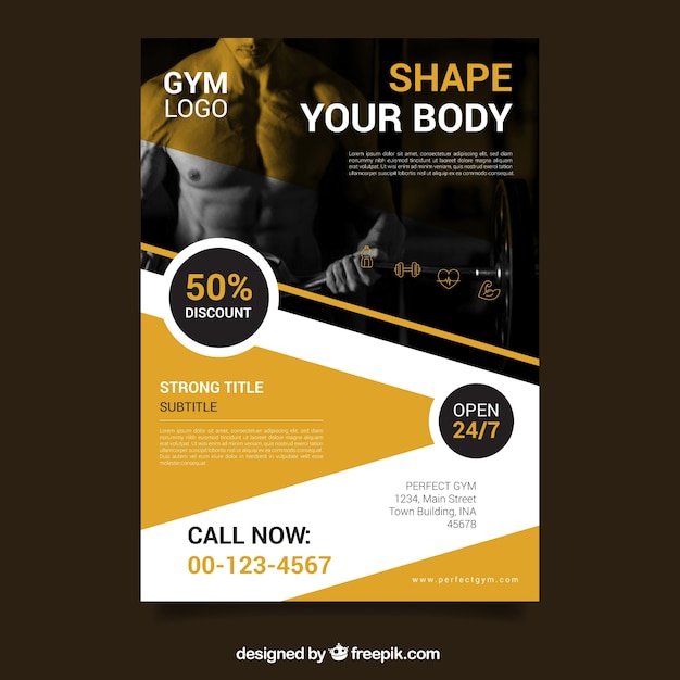 Free Vector yellow gym flyer template with image