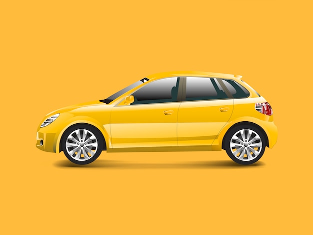 Free Vector yellow hatchback car in a yellow background vector