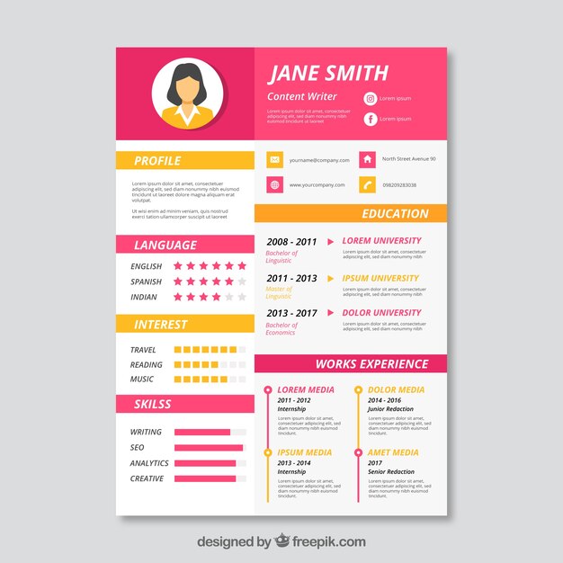 Yellow and pink cv template