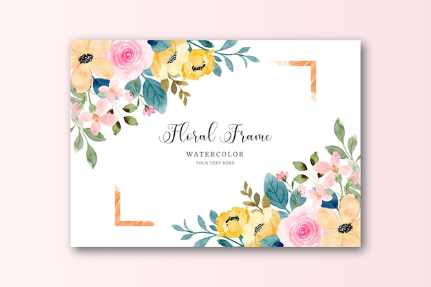 Yellow pink flower frame card