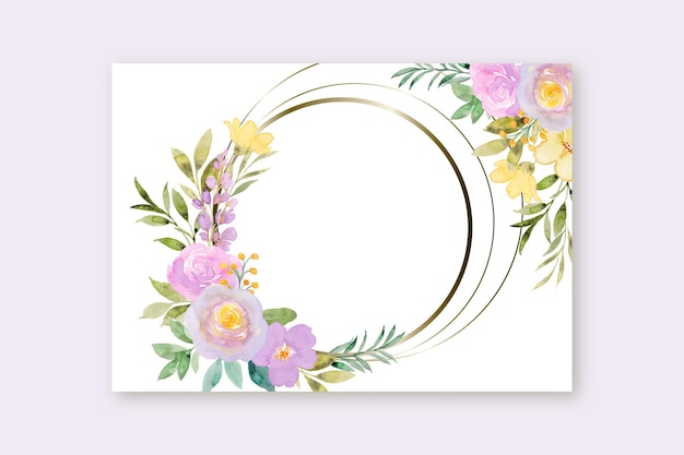 Free vector yellow purple floral frame with watercolor