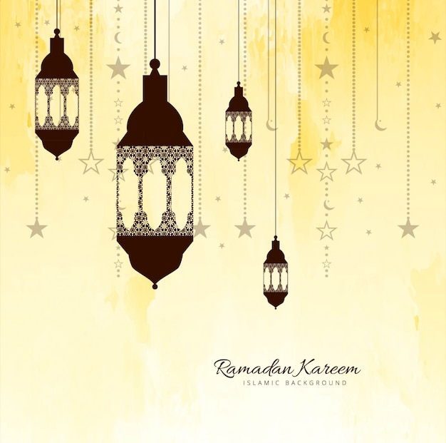 Free Vector yellow ramadan kareem illustration with lanterns