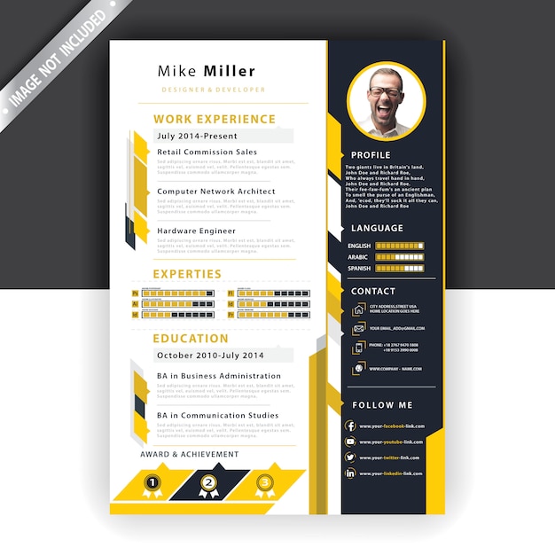 Free Vector yellow resume template