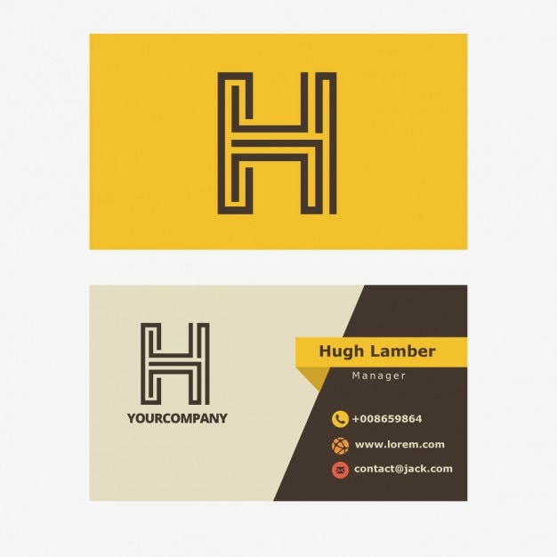 Free Vector yellow retro business card with h letter