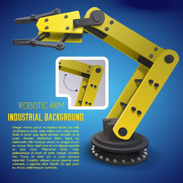 Free Vector yellow robots arm poster or flyer for advertising or presentation of a new machine at the factory 