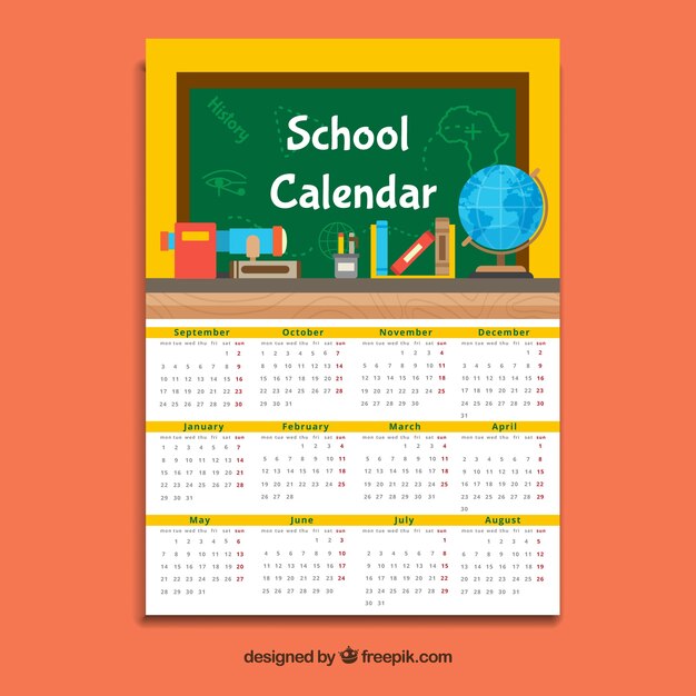 Yellow school calendar, flat style