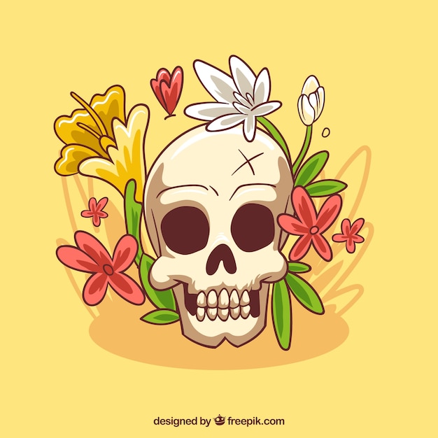 Free Vector yellow skull background with flowers