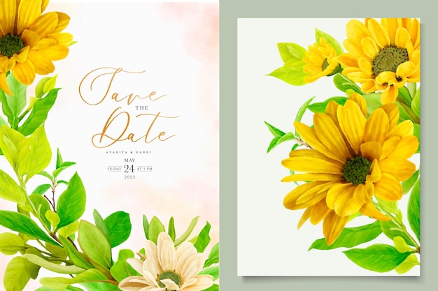 Free Vector yellow sunflower background and frame arrangement card