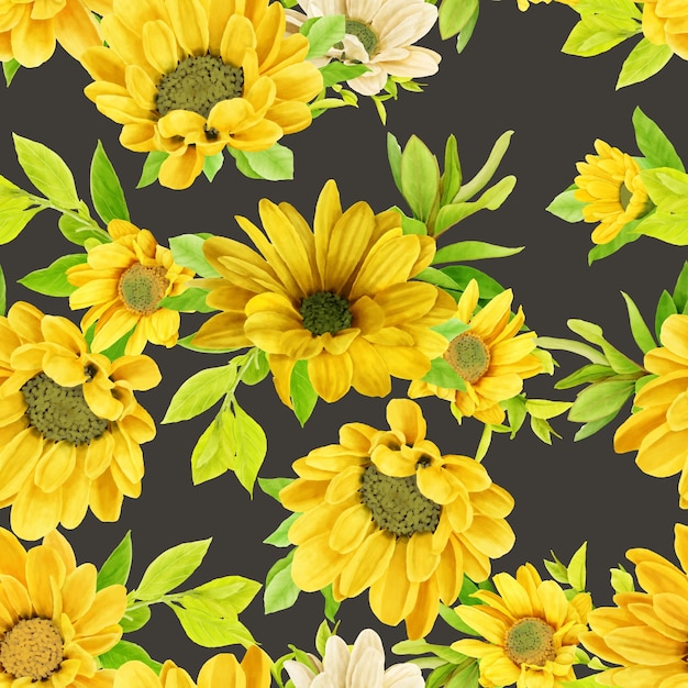 Free vector yellow sunflower bouquet seamless pattern