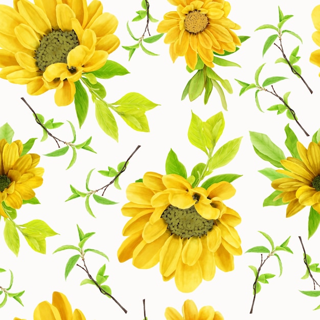 Free vector yellow sunflower bouquet seamless pattern