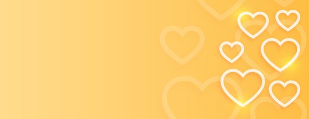 Yellow valentines day banner with shiny hearts