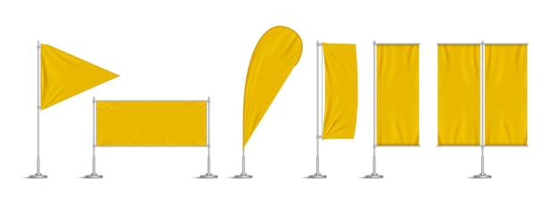 Free vector yellow vinyl flags and set banners on pole