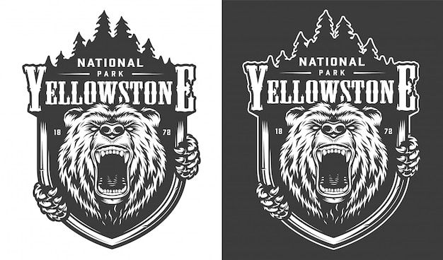 Free Vector yellowstone national park vintage monochrome logo