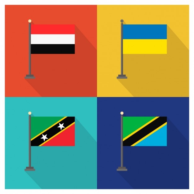 Free Vector yemen ukraine saint kitts and nevis tanzania flags