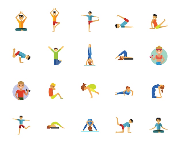 Yoga, fitness and health icon set