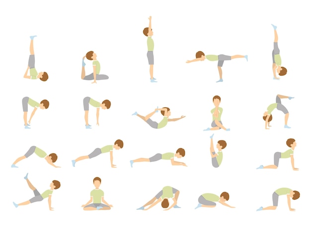 Yoga for kids Isolated poses and asanas for children on white background