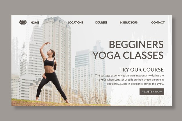 Yoga landing page template with photo