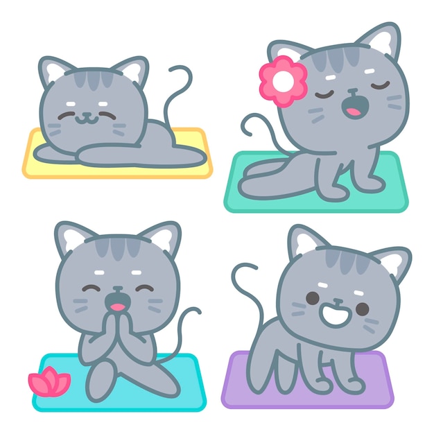 Free vector yoga and meditation stickers collection with tomomi the cat