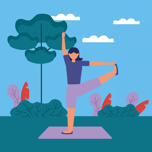 Free Vector yoga outdoor in flat style