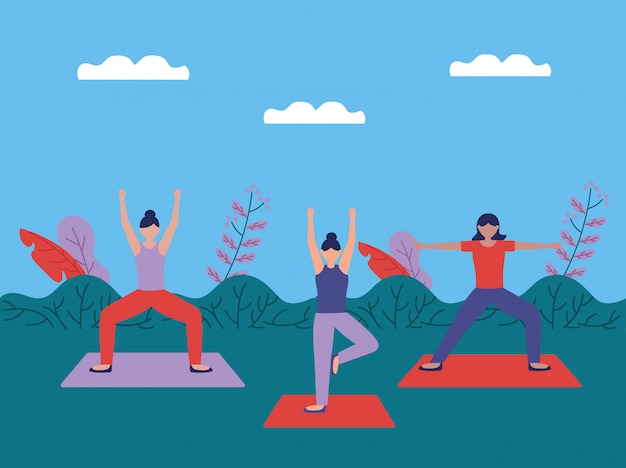 Free Vector yoga outdoor in flat style