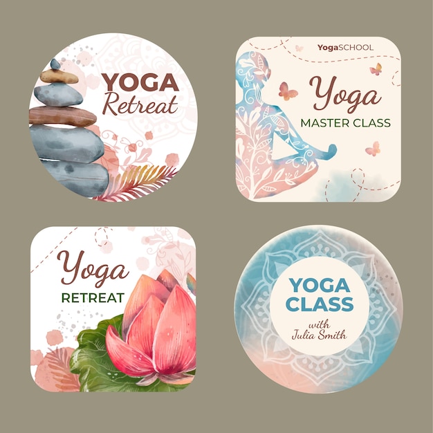 Free Vector yoga retreat labels template