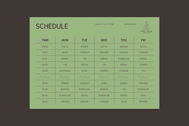 Yoga schedule design template