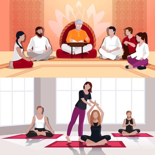 Free Vector yoga and spiritual lesson flat compositions