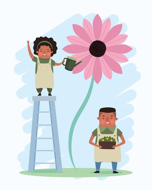 Free Vector young afro gardeners couple