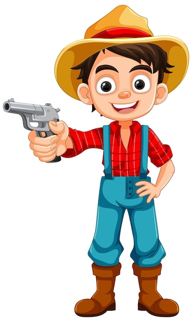 Free Vector young boy in country farmer attire with gun