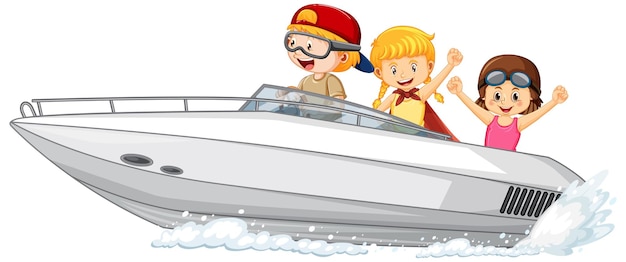 Free vector young boy driving boat with his friends