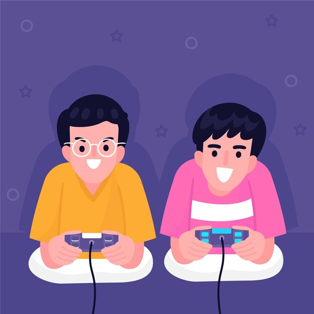 Young boys playing video games