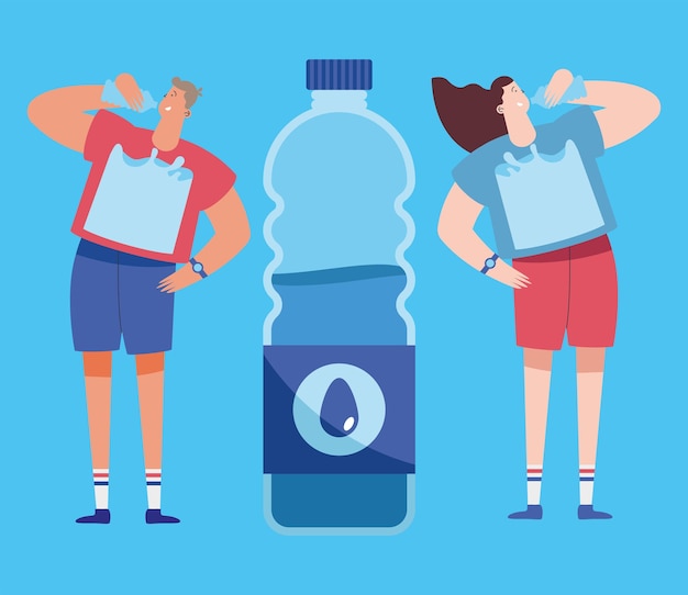 Free Vector young couple drinking water characters