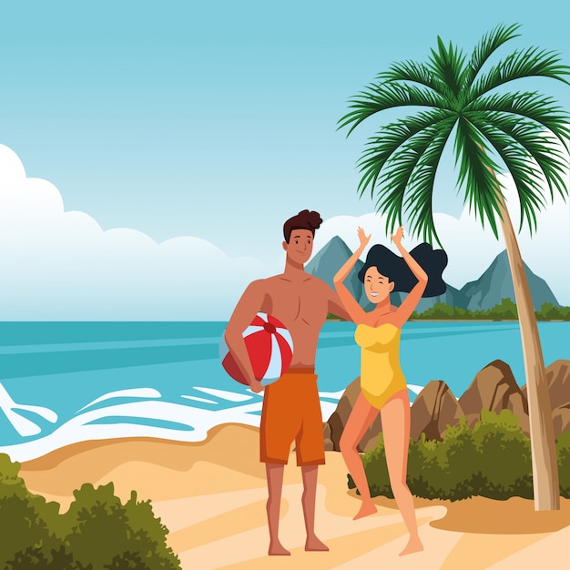 Free Vector young couple enjoying summer cartoons