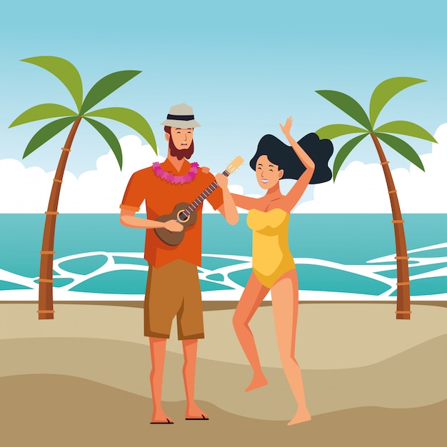 Free Vector young couple enjoying summer cartoons