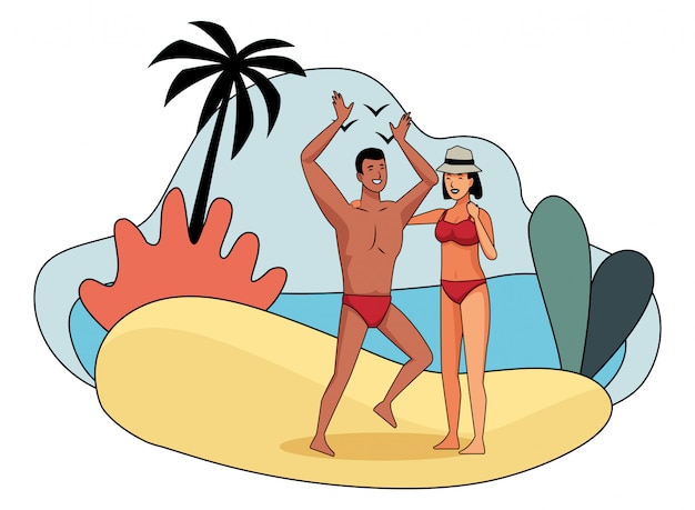 Free Vector young couple enjoying summer cartoons