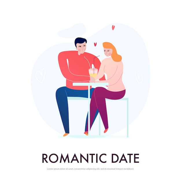 Free Vector young couple having romantic date in cafe flat vector illustration